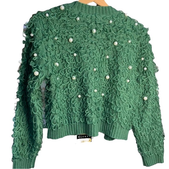 MIGHTY FINE PEARL EMBELLISHED CARDIGAN SWEATER XL HUNTER GREEN - Picture 3 of 3